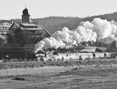 Dreiseenbahn Dampfzug am Bahnhof Schluchsee s/w