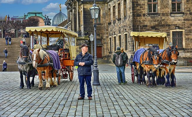 Dresden - Kutscher vor der Hofkirche -
