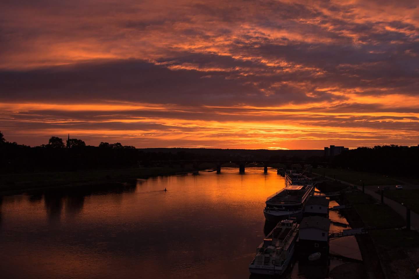 Dresdner Albertbrücke im Sonnenaufgang