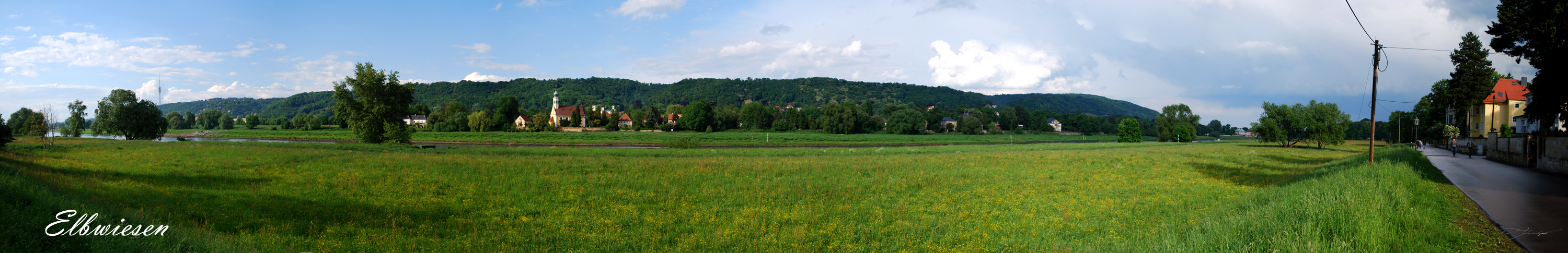 Dresdner Elbwiesen mit Blick auf "Maria am Wasser"