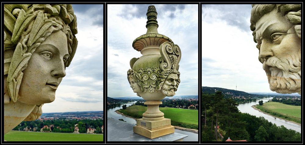 Dresdner Lingnerschloss, rekonstruierte Vasen auf der Dachbalustade