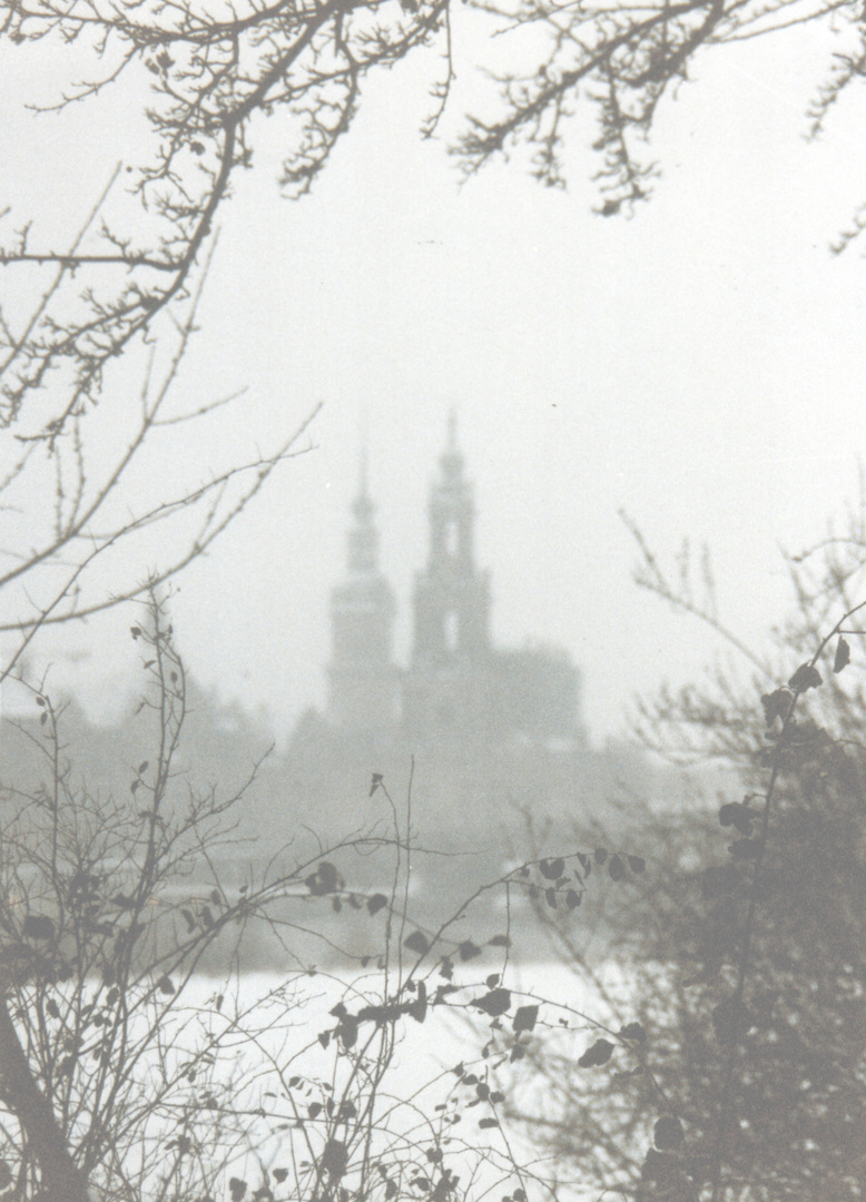 Dresdner Silhouette bei Schneesturm