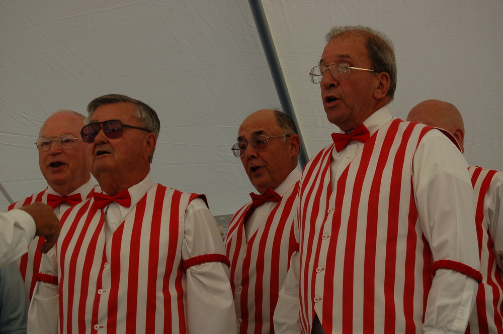 Dressed in red and white stripes