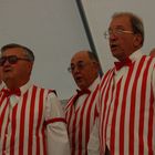 Dressed in red and white stripes