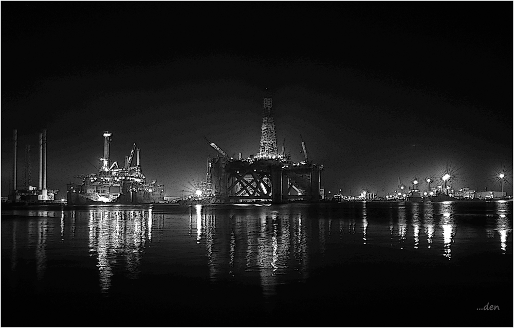 Drilling rigs in Galveston Bay, Texas....