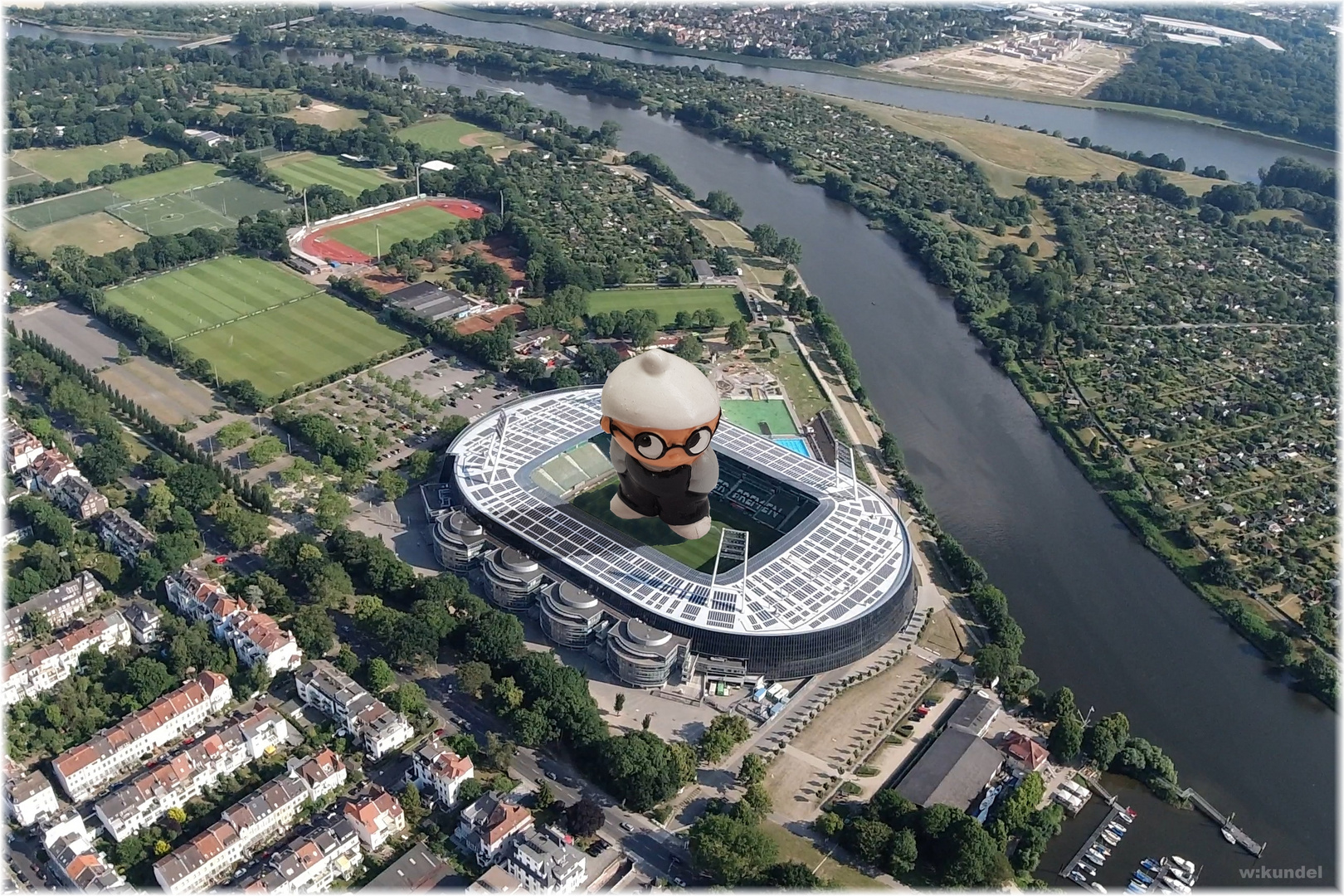 Drohung aus dem Weserstadion (Luftbild, aerial)