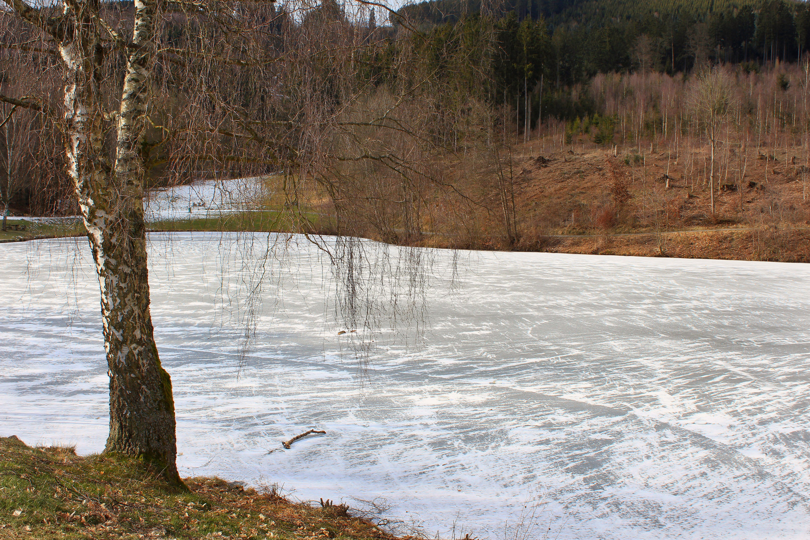 Dünne Eisdecke auf einem See