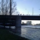 Düsseldorf Hochwasser Blick auf den Rheinturm