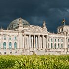 Dunkle Wolken über dem Reichstag während sich im Westen die Sonne neigt...