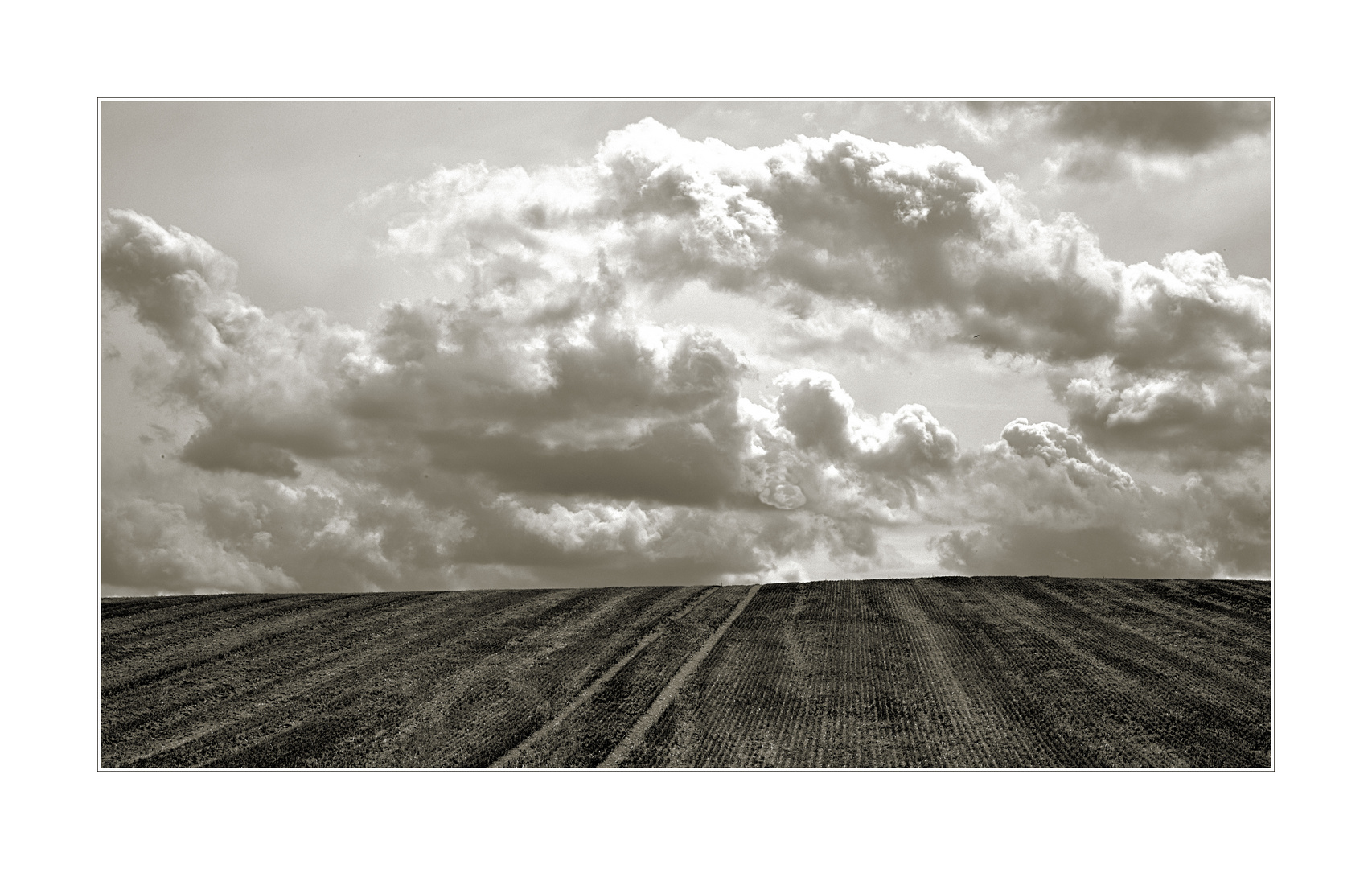 Dunkle Wolken über den Feldern