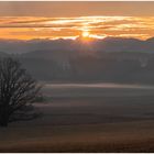 Dunstiger Sonnenaufgang über der Kampenwand