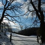 Durchblick auf die verschneite Landschaft