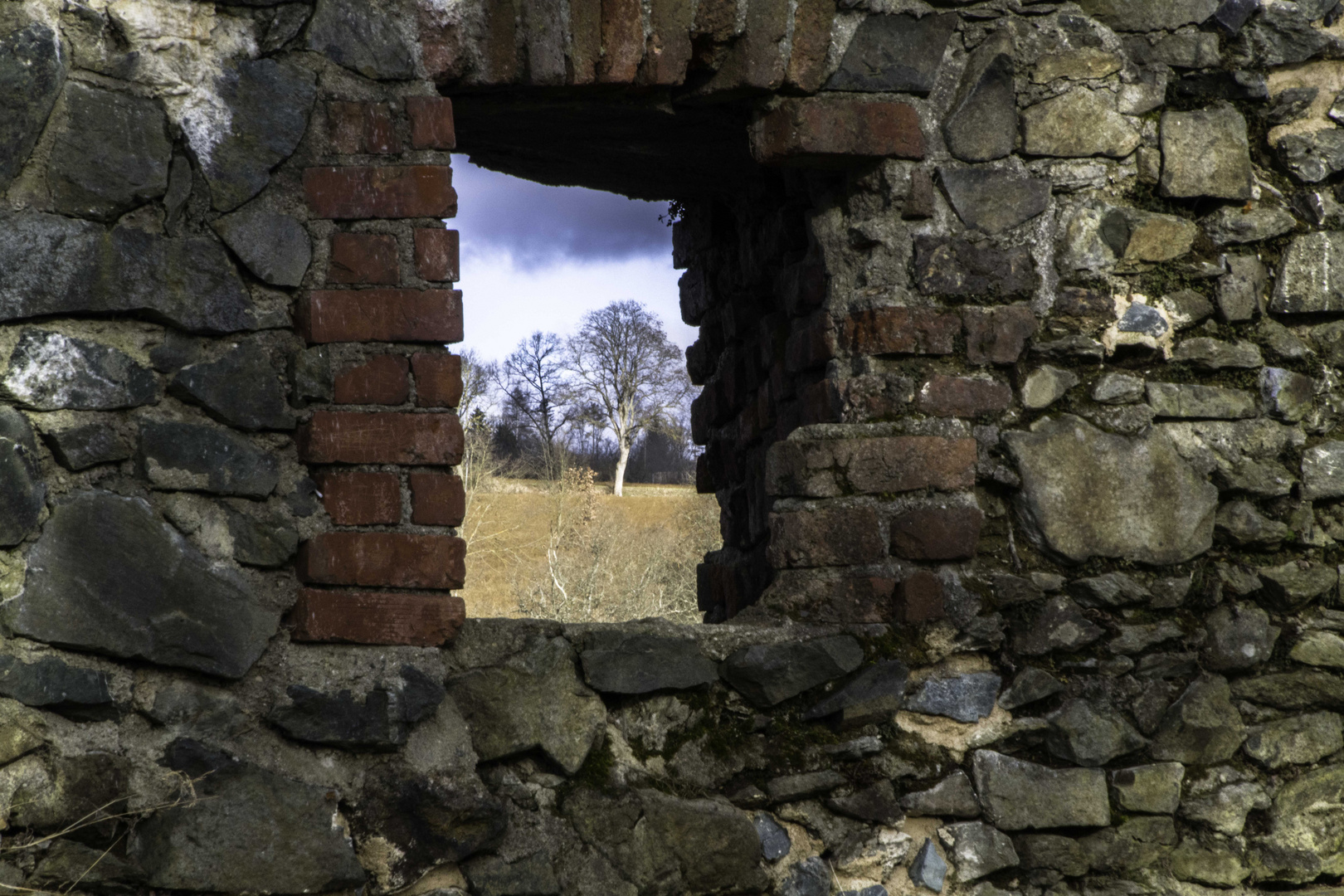 Durchblick durch ein Fenster in der Ruine 