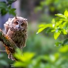 Durchblick: Waldohreule versteckt sich hinter einigen Büschen / Long-eared owl hiding