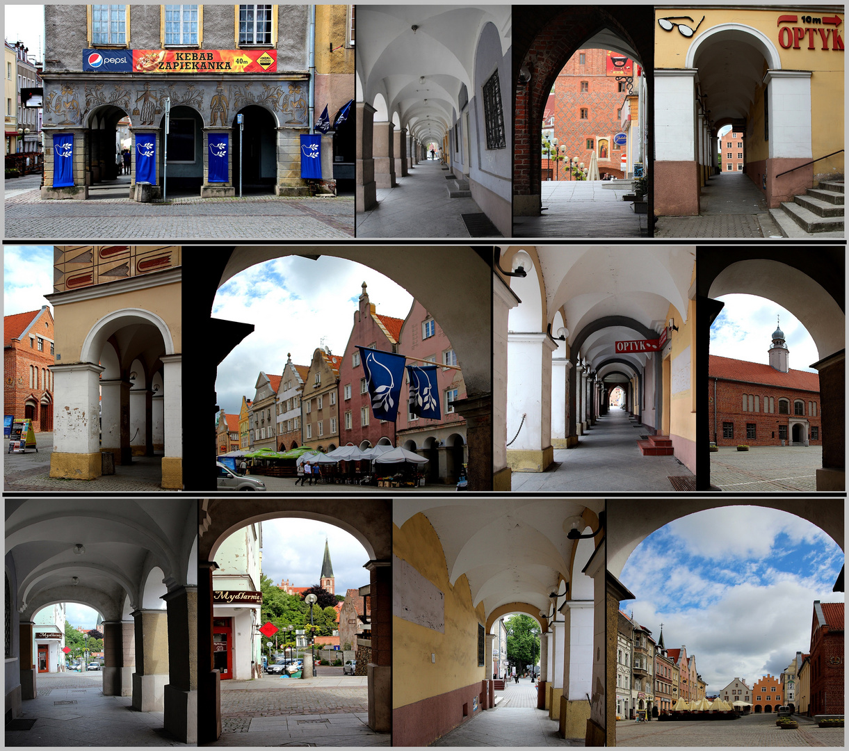 Durchblicke an den Laubengängen der Markthäuser in Olsztyn ( Allenstein)