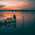 Dusk on flooding rice field