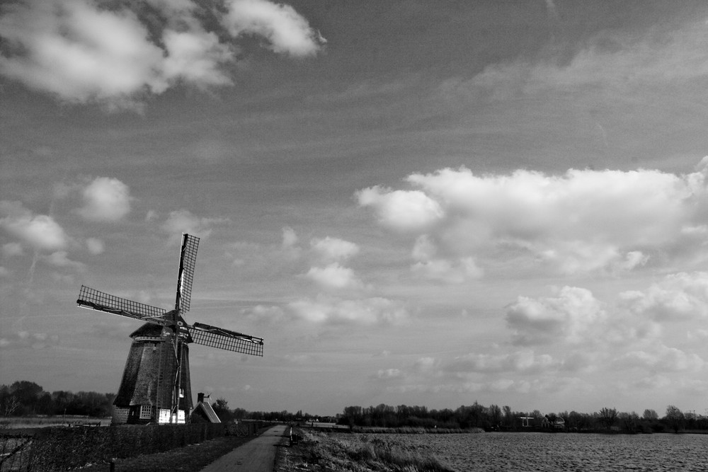 Dutch scene, near Amsterdam (windmill in black and white)