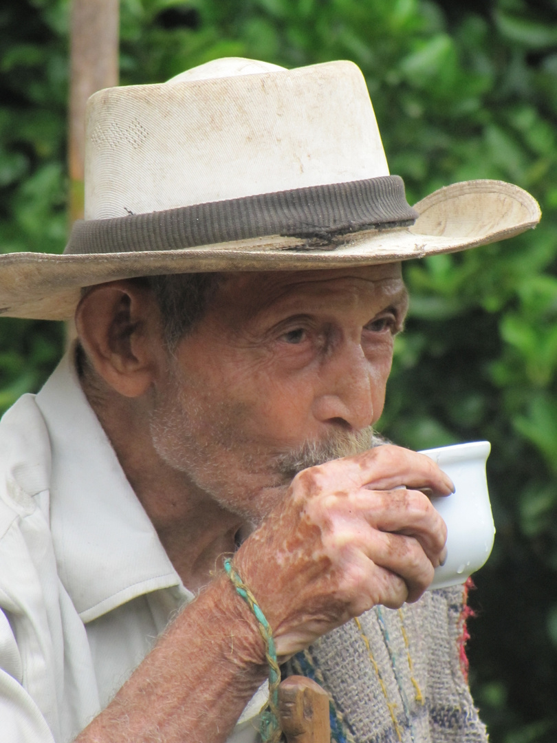 early in the morning drinking coffee