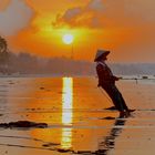 Early Morning Fishing after Sunrise in Vietnam