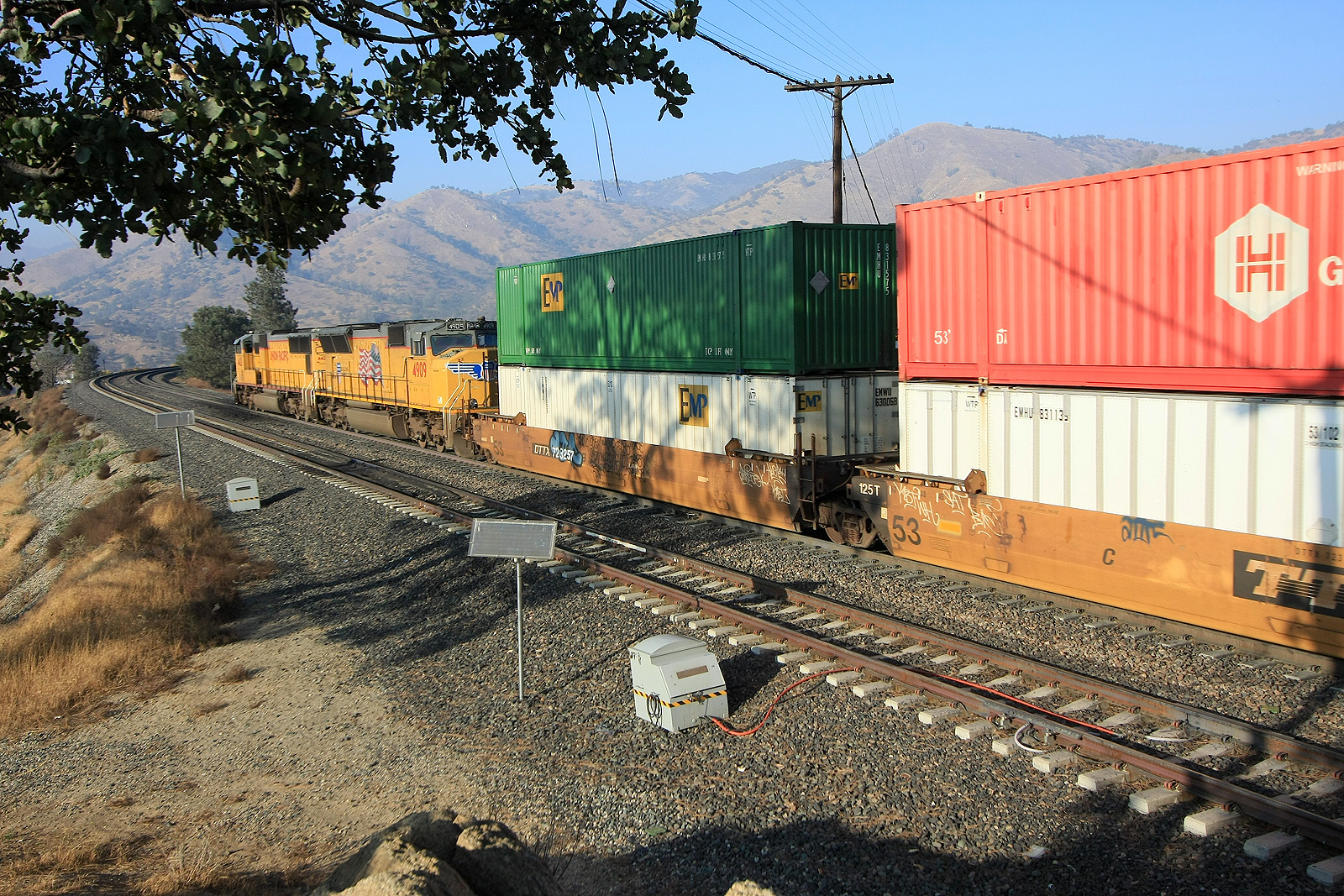 "Eastbound Union Pacific Freight Double Stack Container Train at Tehachapi Loop"