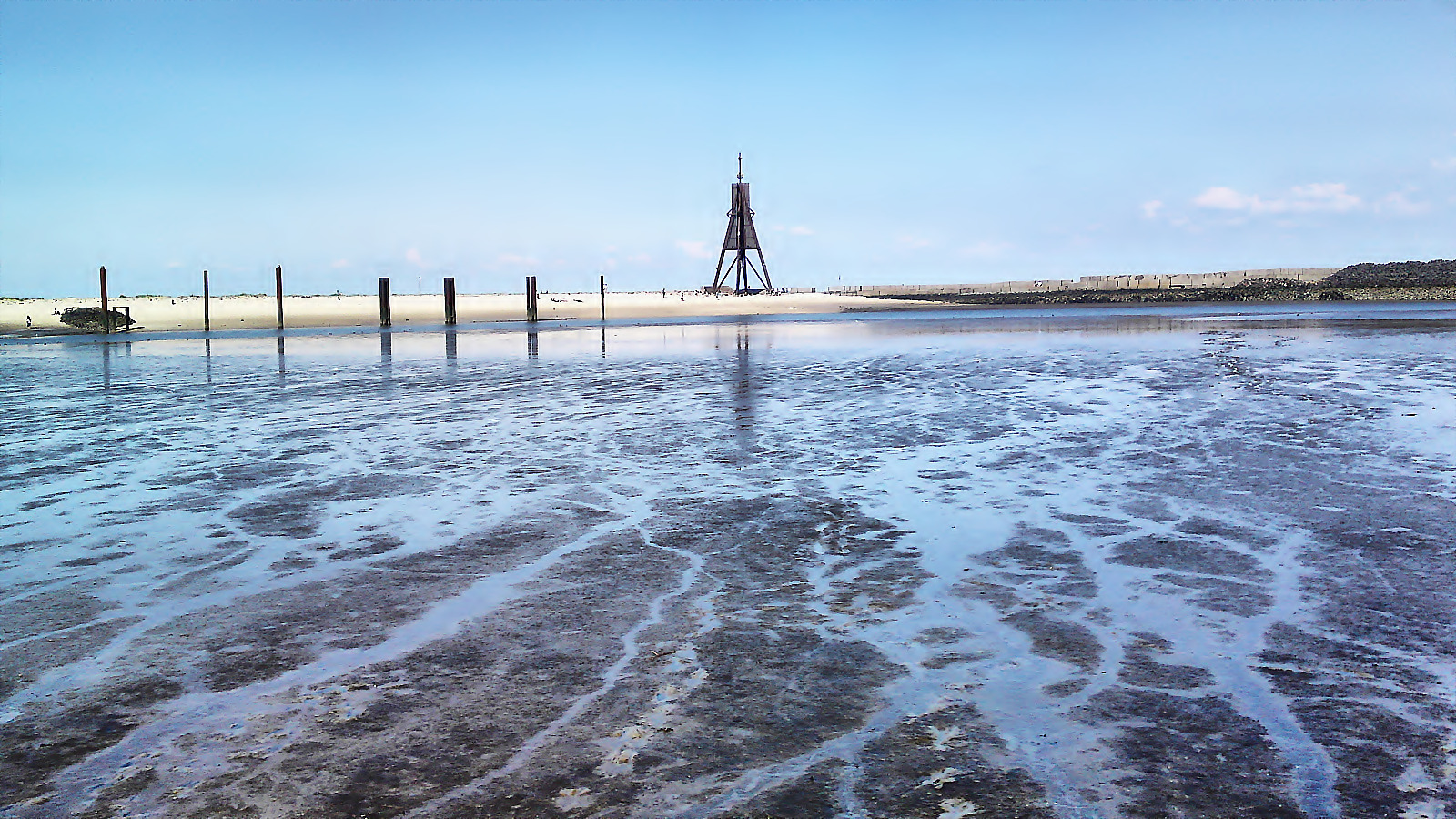 Ebbe / ablaufendes Wasser bei der Kugelbake in Cuxhaven