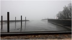 Ebbe und Nebel im Hafen von Kolmar
