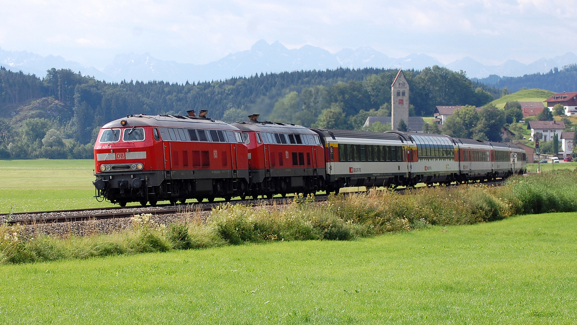 EC Umleitung auf der Allgäubahn bei Immenstadt-Stein 14.7.2018