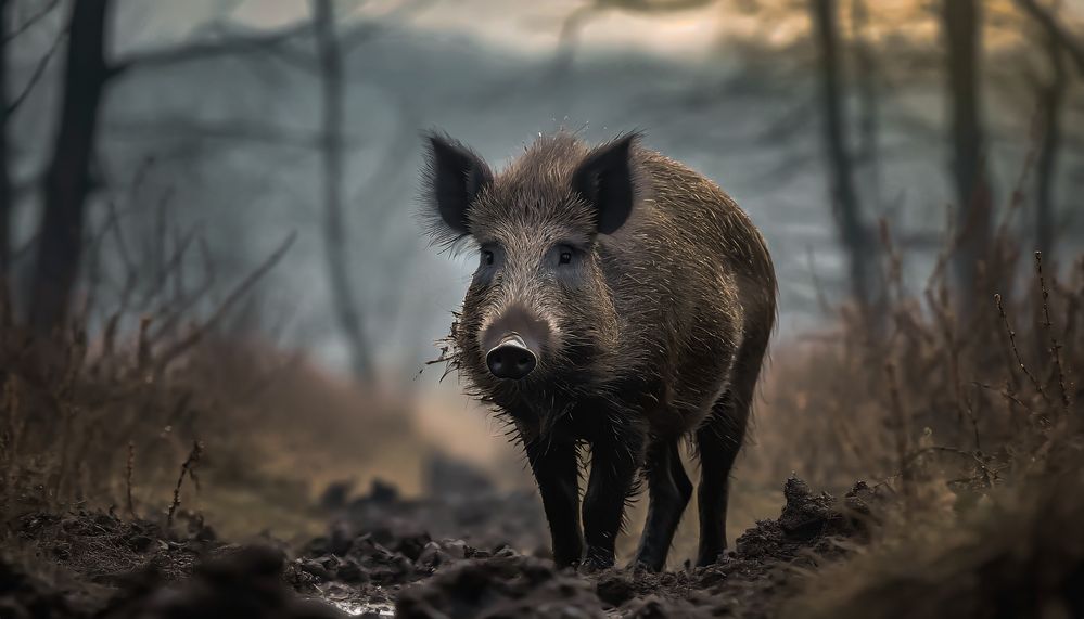 Een volwassen wild everzwijn (AI)