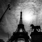 Eiffel Tower backlighted in black and white