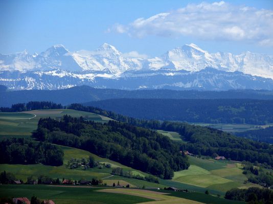 Eiger/Jungfrau/Monch_Swiss Alps as seen from Bolligen near Bern Switzerland