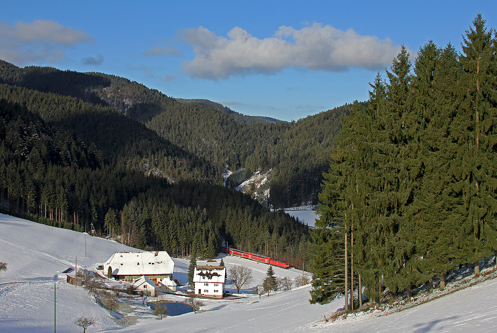 Eilzug in Winterlandschaft