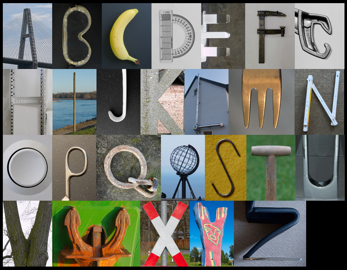 Ein Alphabet in der Schriftart "Foto"