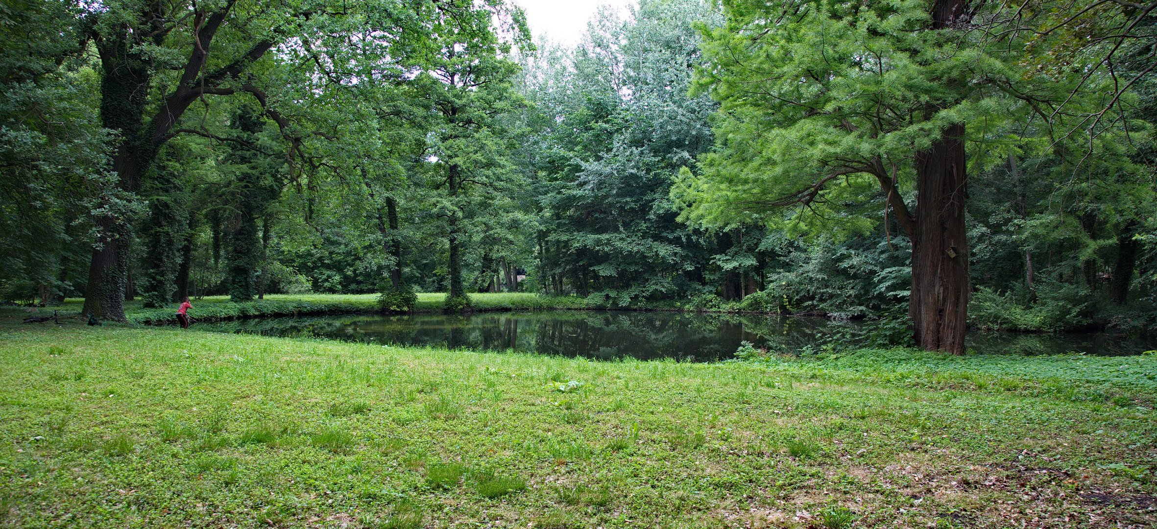 Ein Angler am Schloßpark-Teich