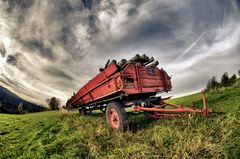 Ein Anhänger mit Holz beladen