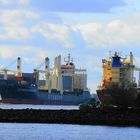 Ein Containerschiff & ein Stückgutfrachter auf der Elbe