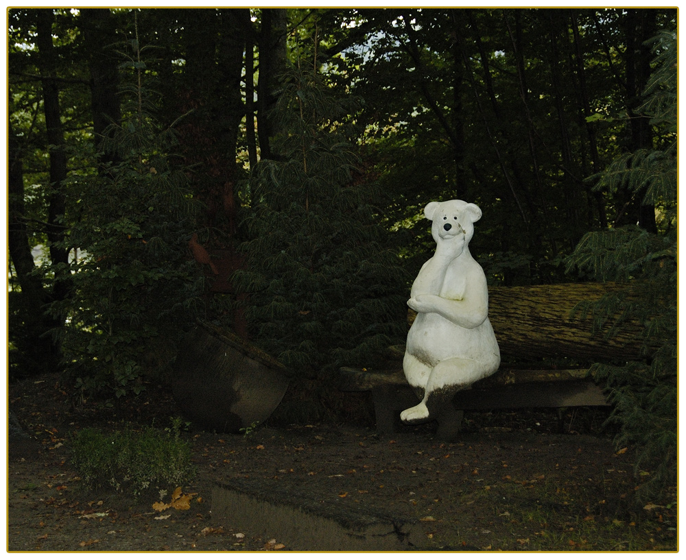 Ein Eisbär in den tiefen Wäldern des Sauerlandes.