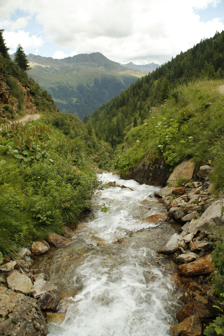 Ein Flusslauf aus den Bergen auf dem Weg zum Großglockner.