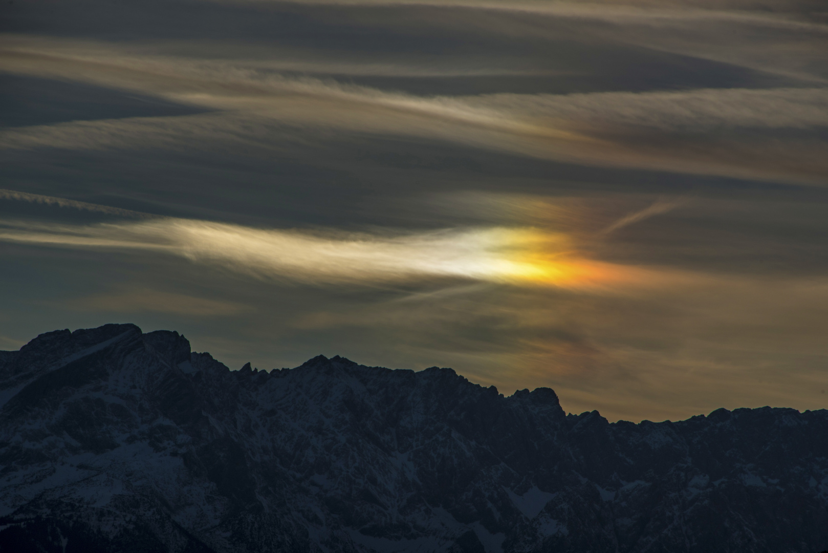 ein Halo oder auch Nebensonne letzte Woche am Alpenkamm