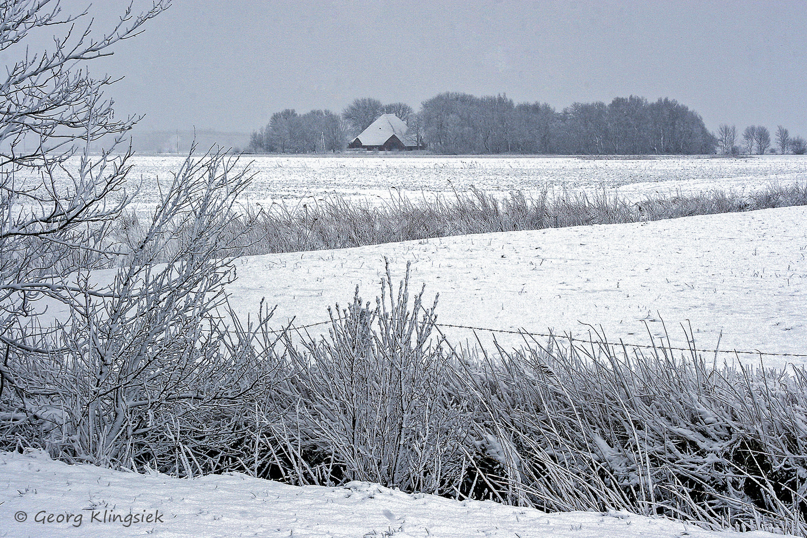 Ein Haubarg in der Weite der Schneelandschaft