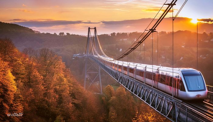 Ein Hochgeschwindigkeitszug irgendwo in Asien auf einer futuristischen Brücke (KI)