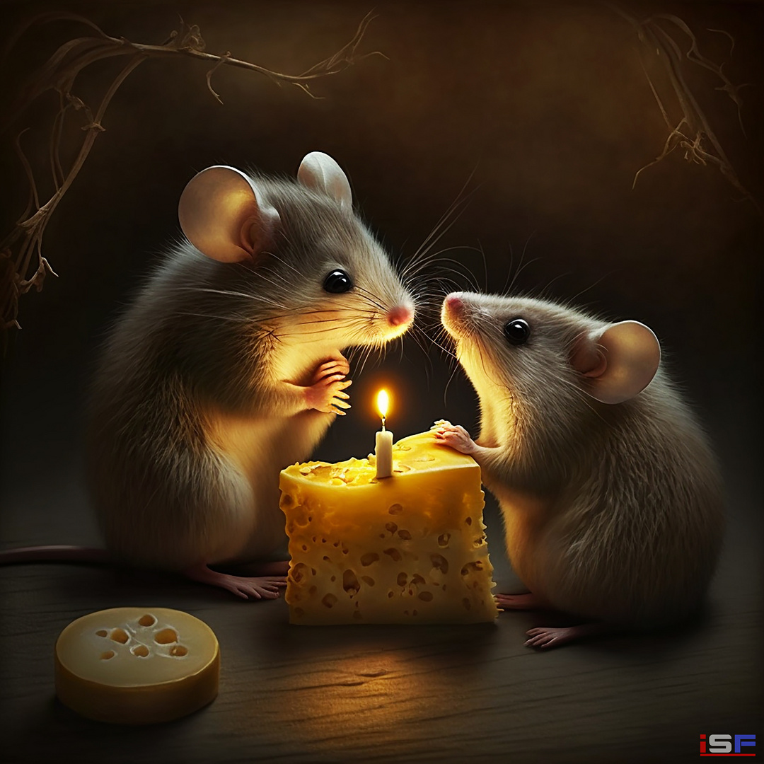 Ein Käse für zwei niedliche Mäuse Foto & Bild | composing, digiart