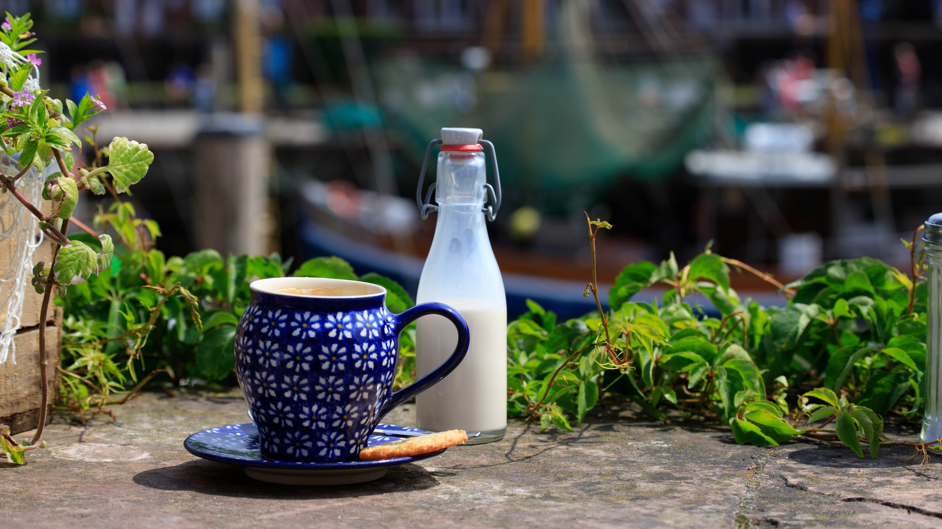 Ein Kaffee an der Hafenmauer 