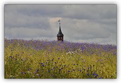 Ein Kirchturm im Feld