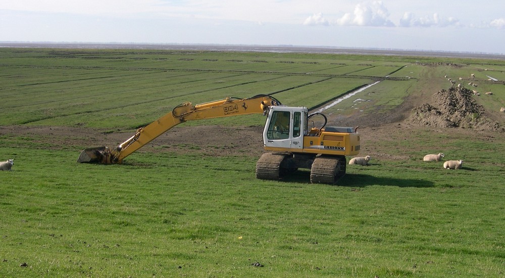 Ein Liebherr Bagger mit Moorlaufwerk