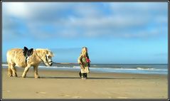 Ein Mädchen mit Pferd an See Wadden-Vlieland Niederland II