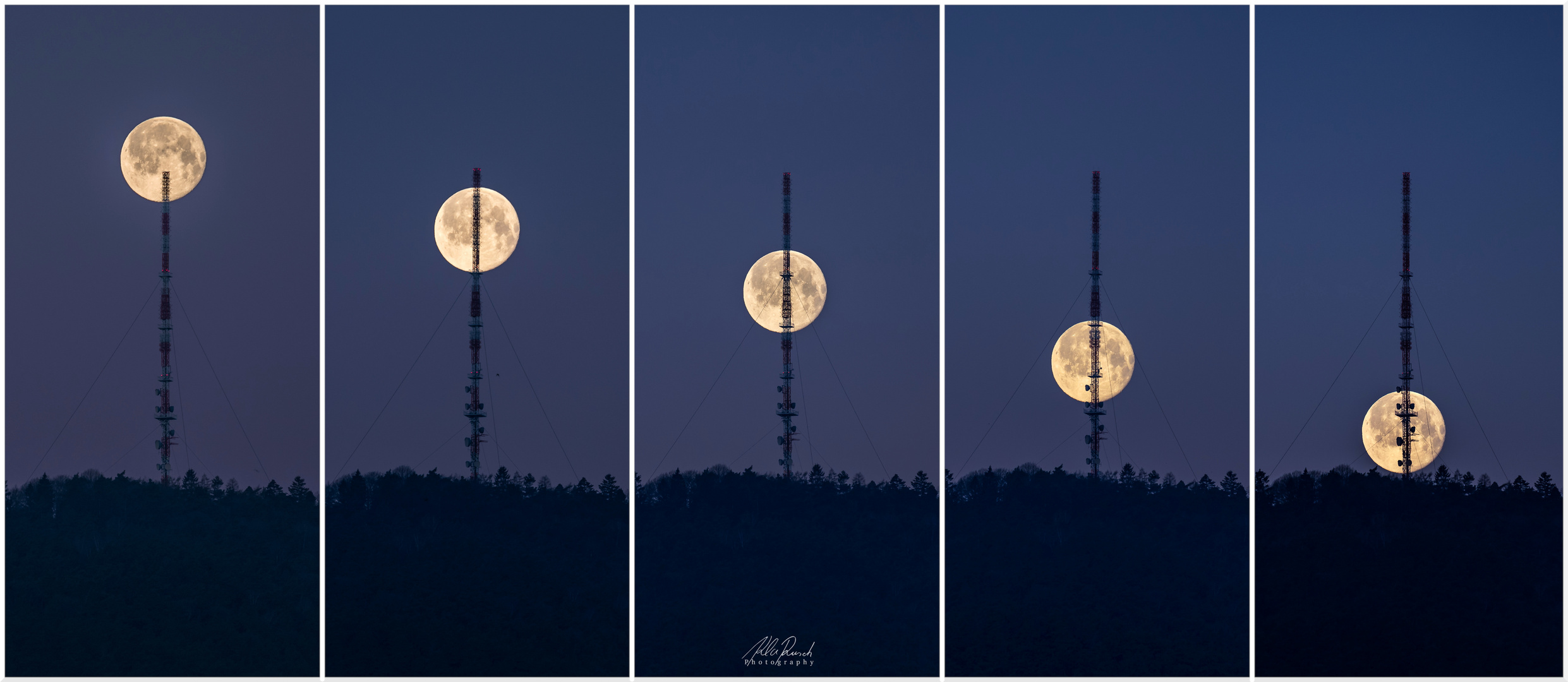 Ein Mond, ein Sendemast, verschieden Standpunkte