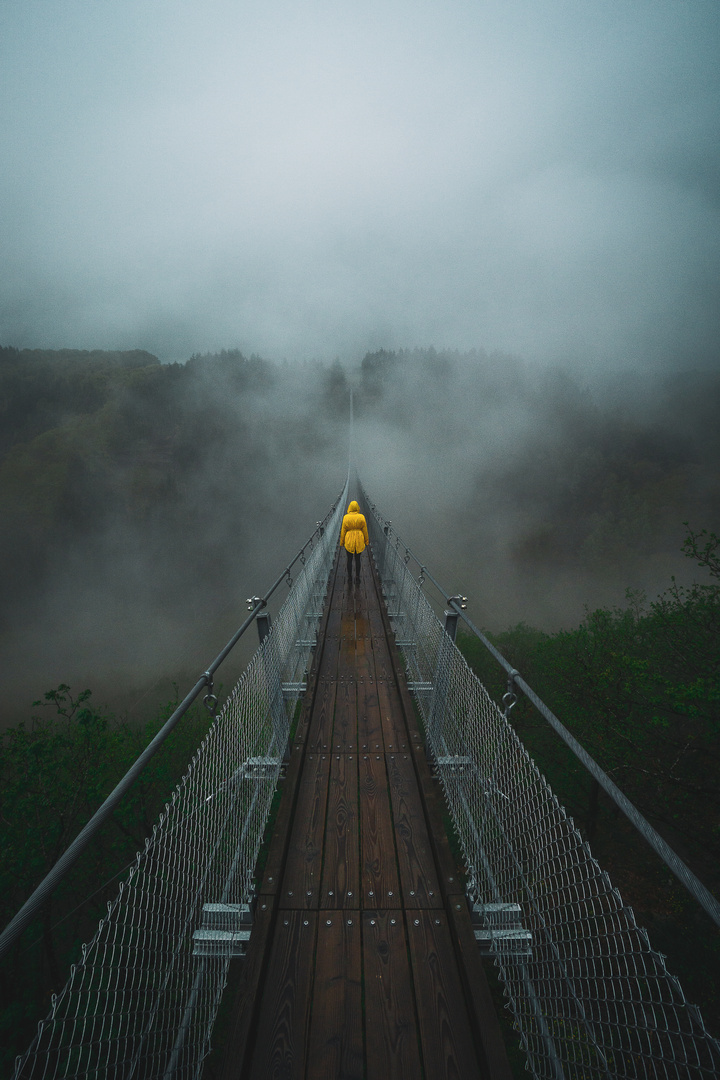 Ein Morgen auf der Hängeseilbrücke Geierlay