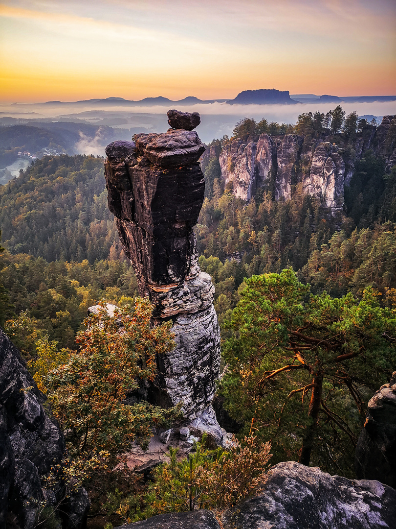 Ein Morgen im Elbsandsteingebirge 