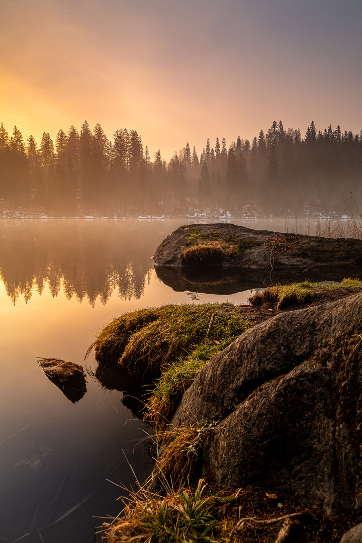 Ein nebliger Morgen am Caumasee