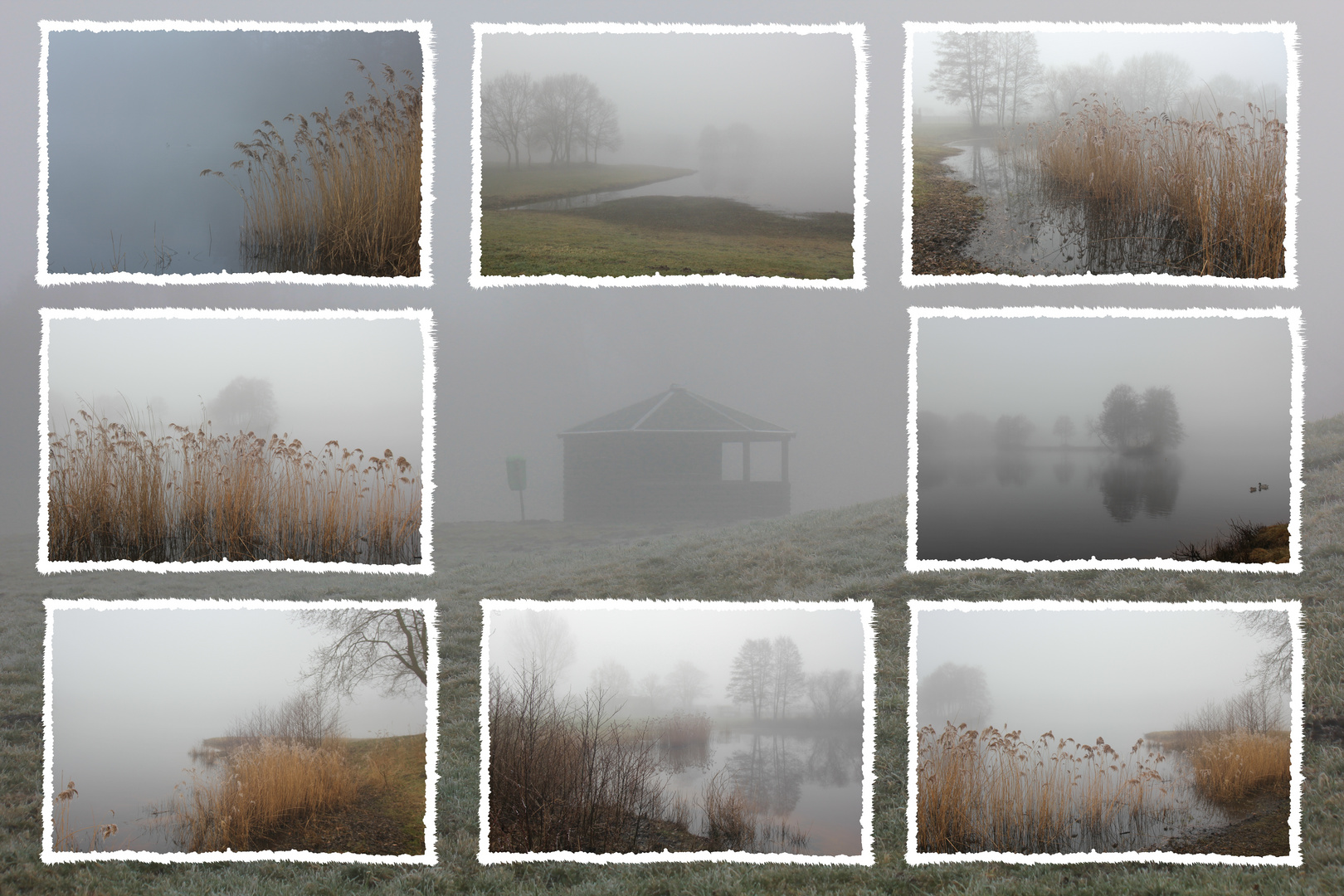 Ein See in Nebel